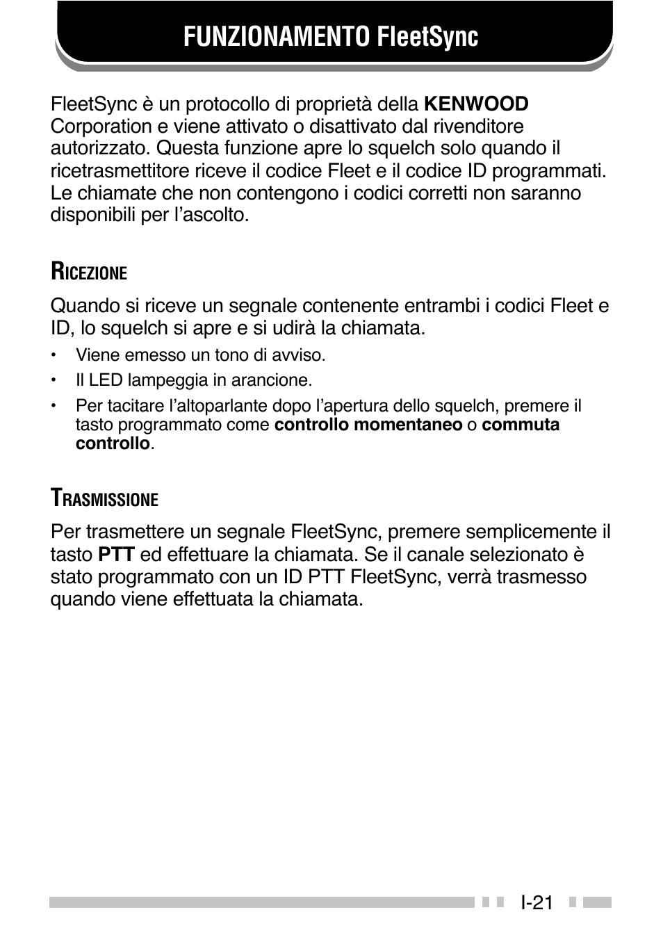 Funzionamento fleetsync | Kenwood TK-3160E - Discontinued User Manual | Page 137 / 218