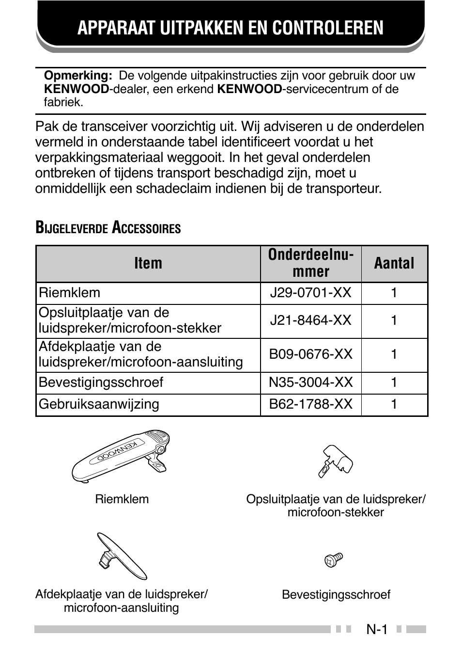 Apparaat uitpakken en controleren | Kenwood TK-3160E - Discontinued User Manual | Page 189 / 218