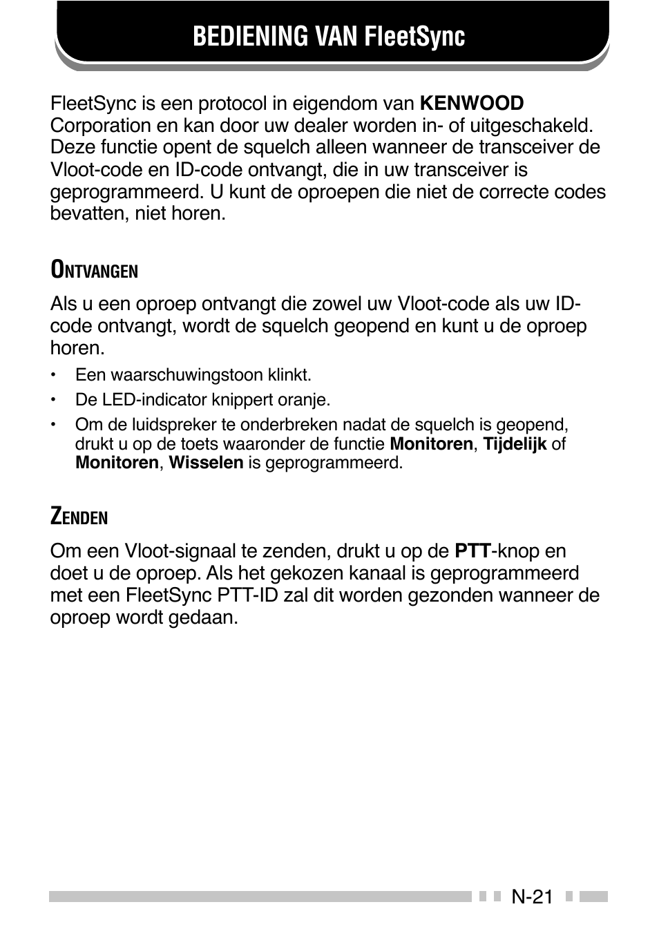 Bediening van fleetsync | Kenwood TK-3160E - Discontinued User Manual | Page 209 / 218