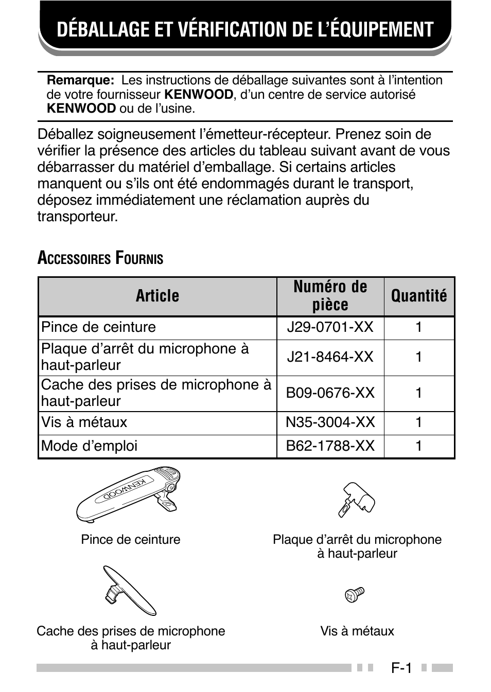 Déballage et vérification de l’équipement | Kenwood TK-3160E - Discontinued User Manual | Page 45 / 218