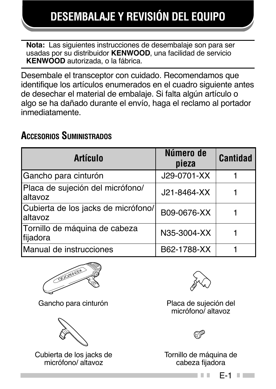 Desembalaje y revisión del equipo | Kenwood TK-3160E - Discontinued User Manual | Page 81 / 218