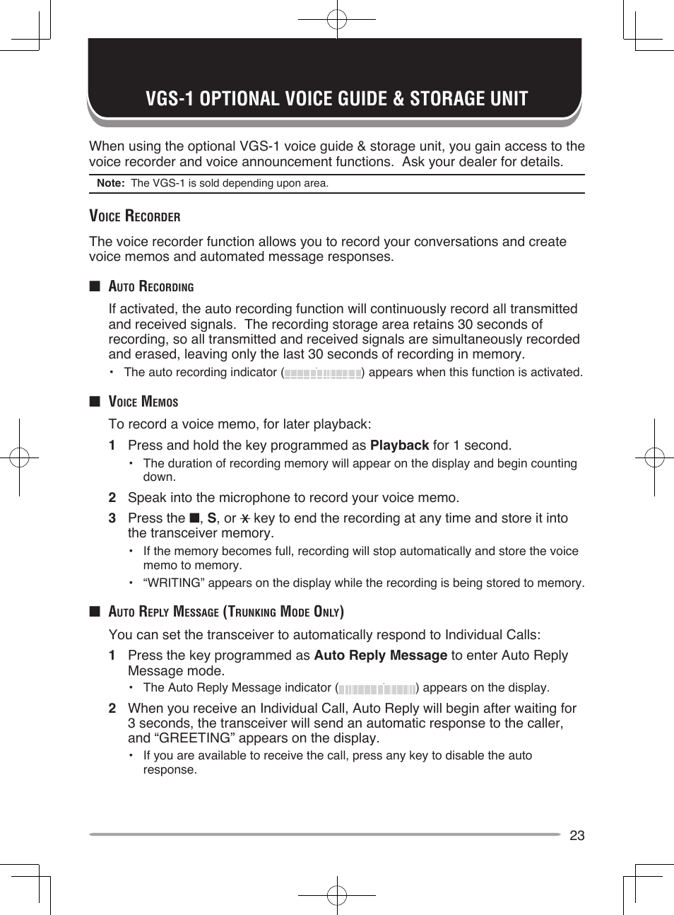 Vgs-1 optional voice guide & storage unit | Kenwood TK-7185E User Manual | Page 29 / 33