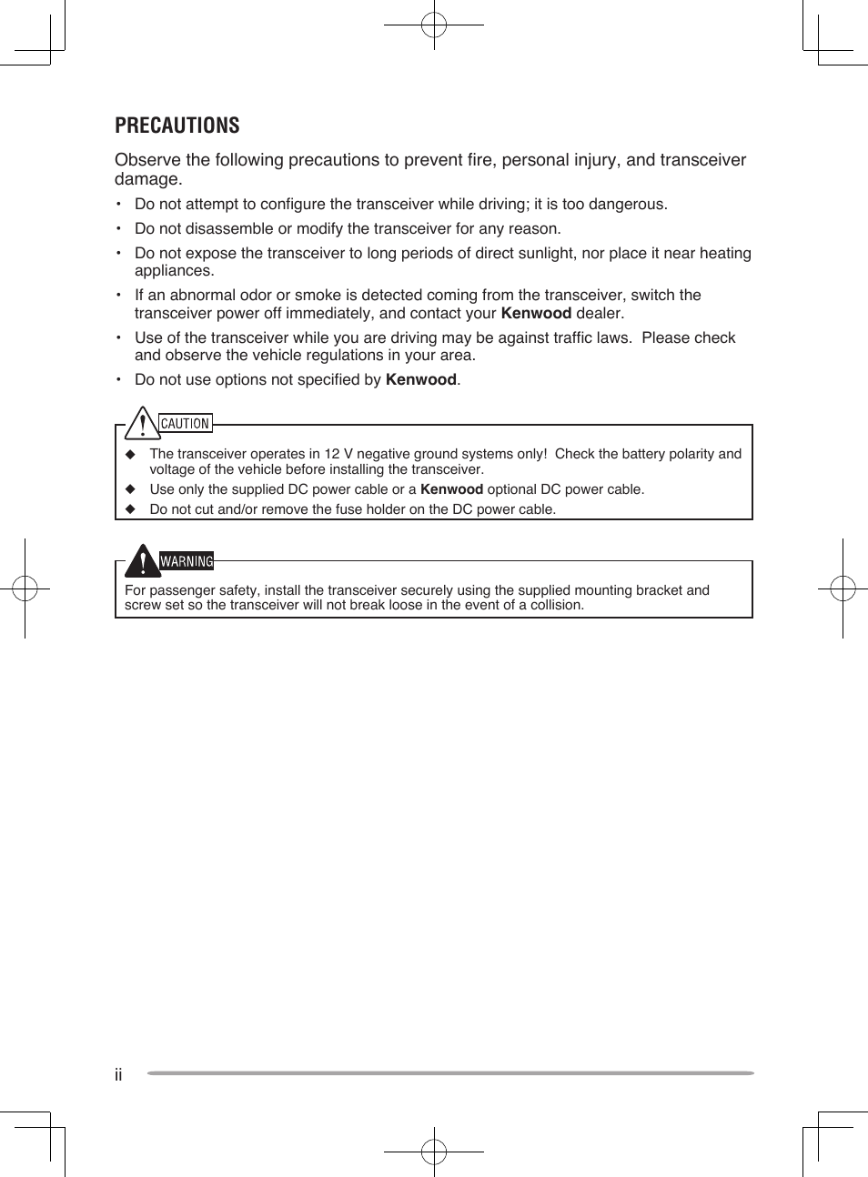 Precautions | Kenwood TK-7185E User Manual | Page 4 / 33