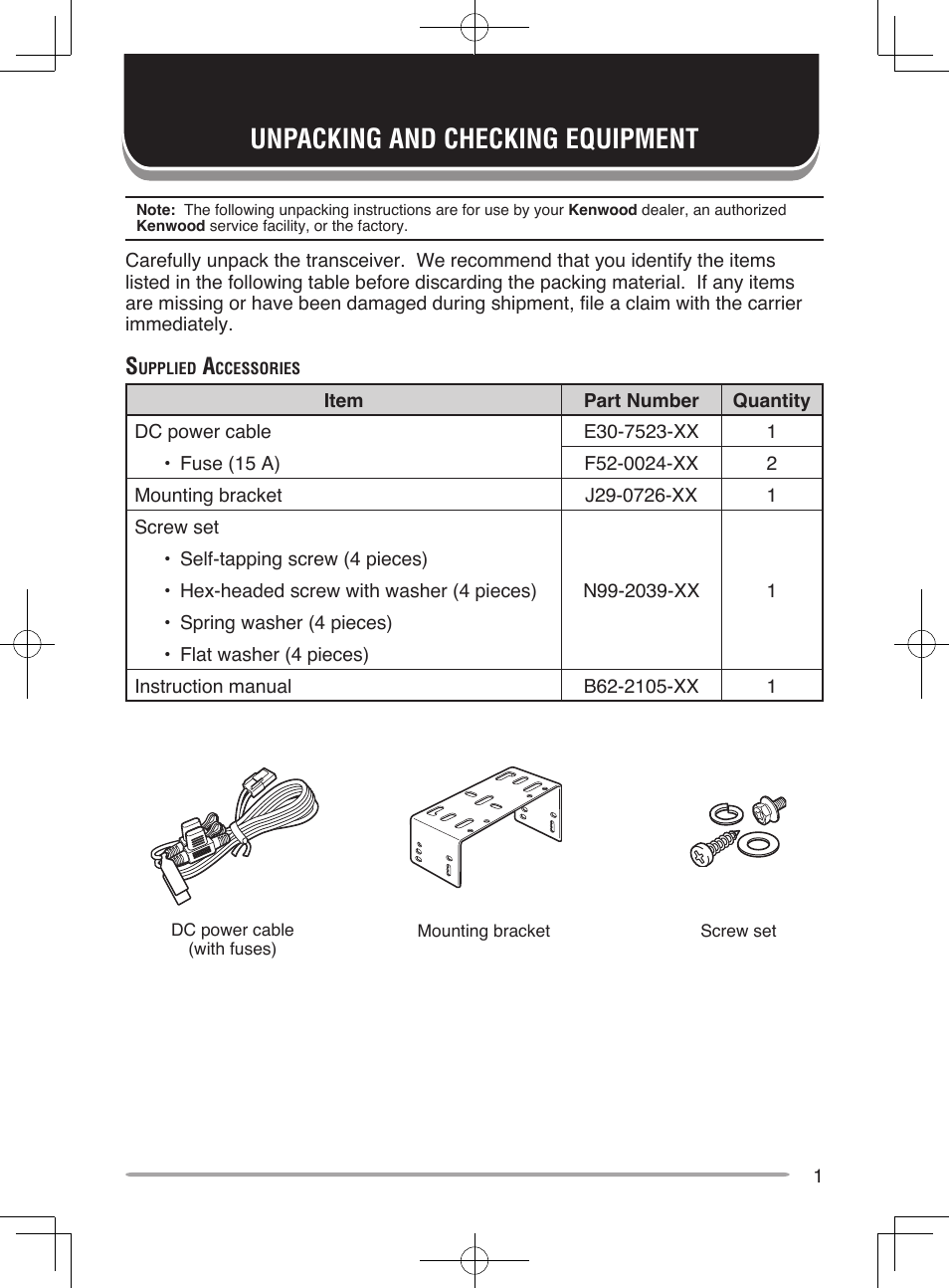 Unpacking and checking equipment | Kenwood TK-7185E User Manual | Page 7 / 33