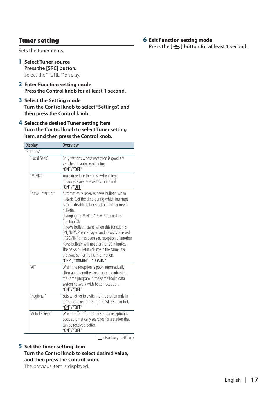 Tuner setting | Kenwood KDC-5751SD User Manual | Page 17 / 59