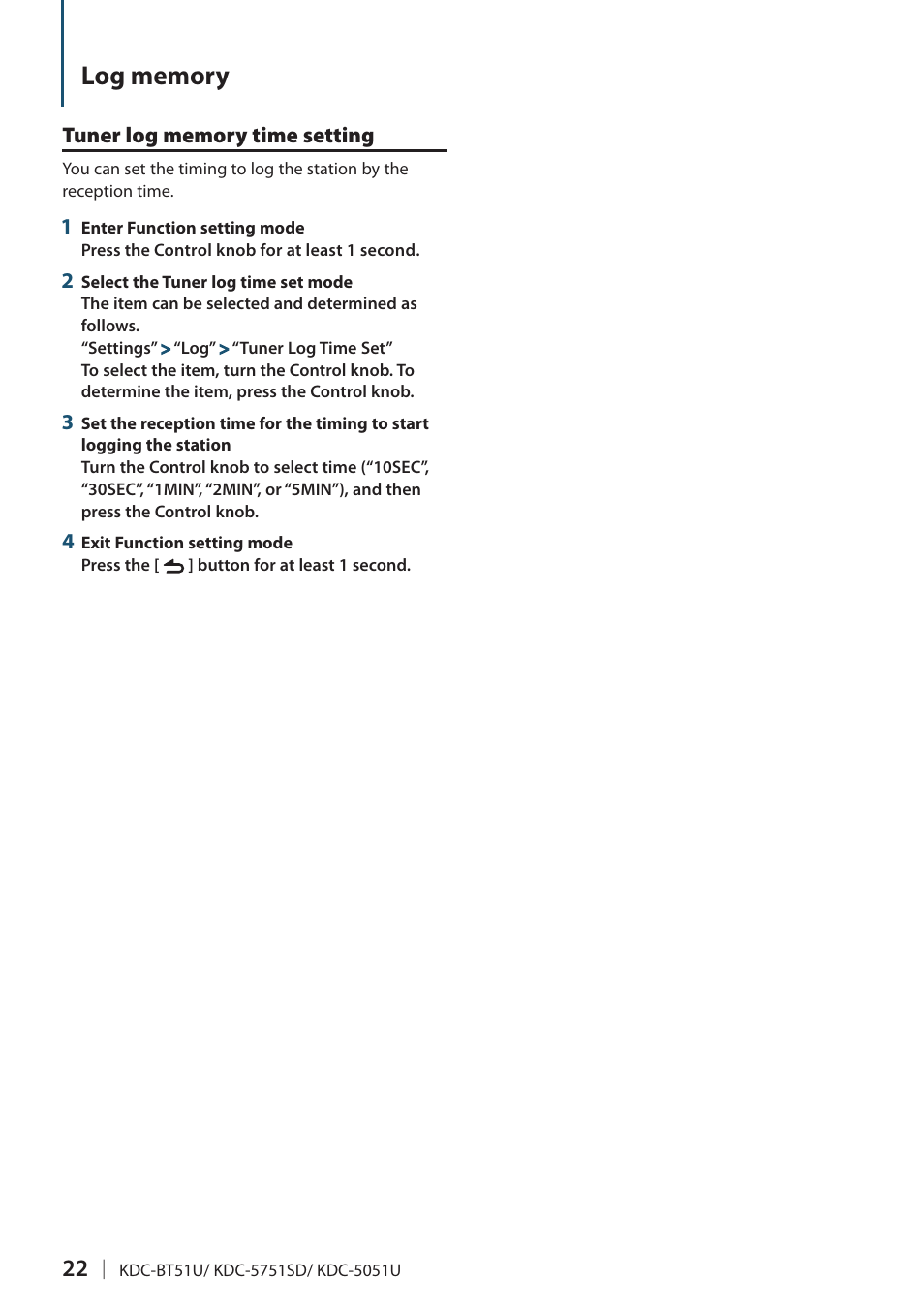 Tuner log memory time setting | Kenwood KDC-5751SD User Manual | Page 22 / 59