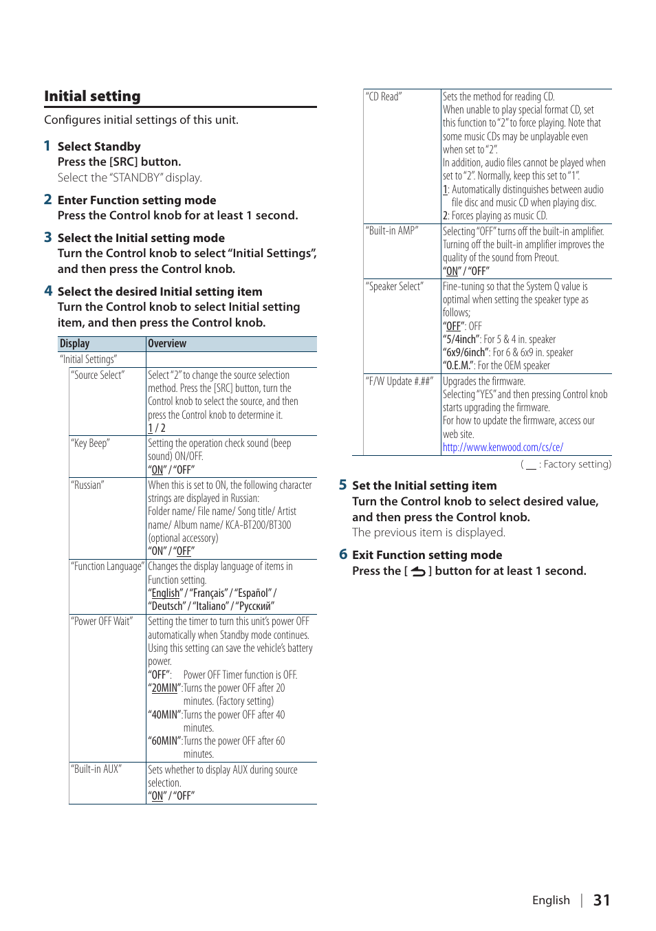 Initial setting | Kenwood KDC-5751SD User Manual | Page 31 / 59