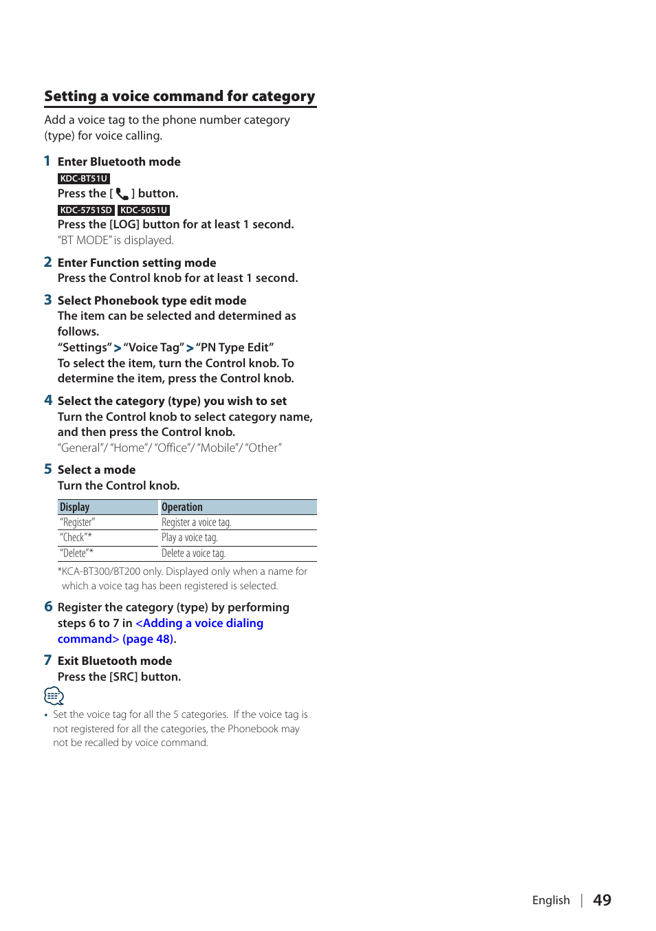 Setting a voice command for category | Kenwood KDC-5751SD User Manual | Page 49 / 59