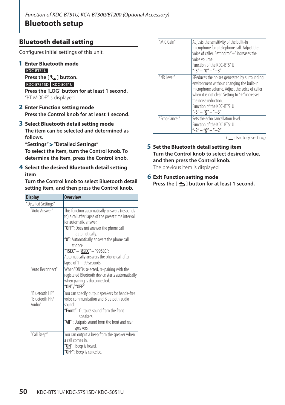 Bluetooth detail setting, Bluetooth setup | Kenwood KDC-5751SD User Manual | Page 50 / 59