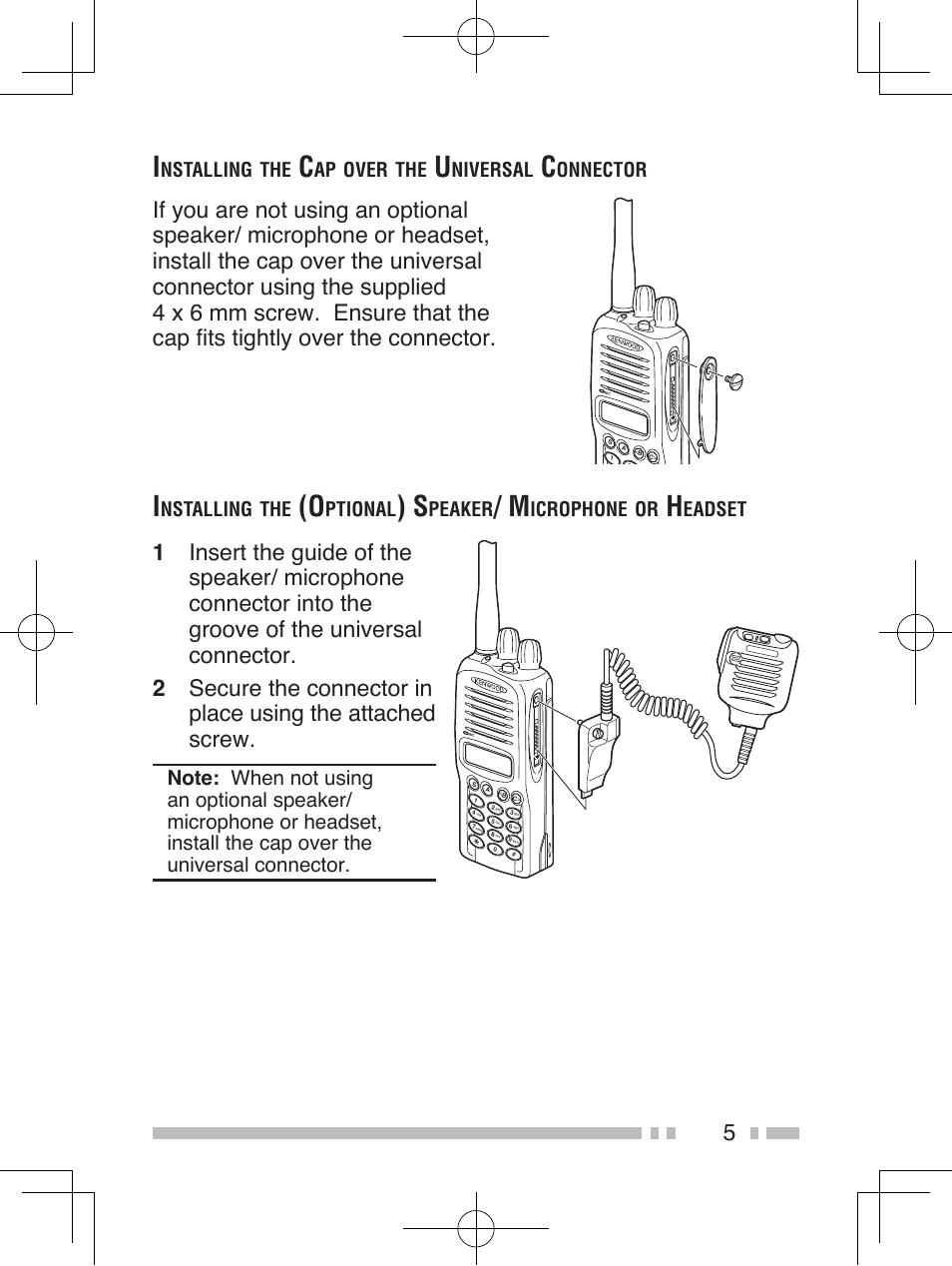 Nstalling, Over, Niversal | Onnector, Ptional, Peaker, Icrophone, Eadset | Kenwood TK-2185E User Manual | Page 15 / 50