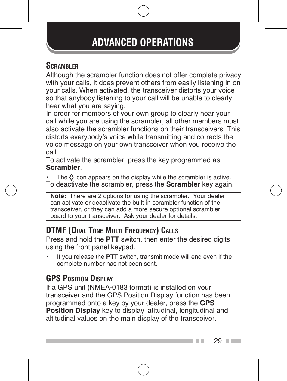 Advanced operations, Dtmf (d, Gps p | Kenwood TK-2185E User Manual | Page 39 / 50