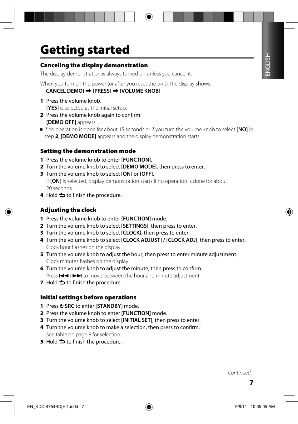 Getting started | Kenwood KDC-4654SD User Manual | Page 7 / 21