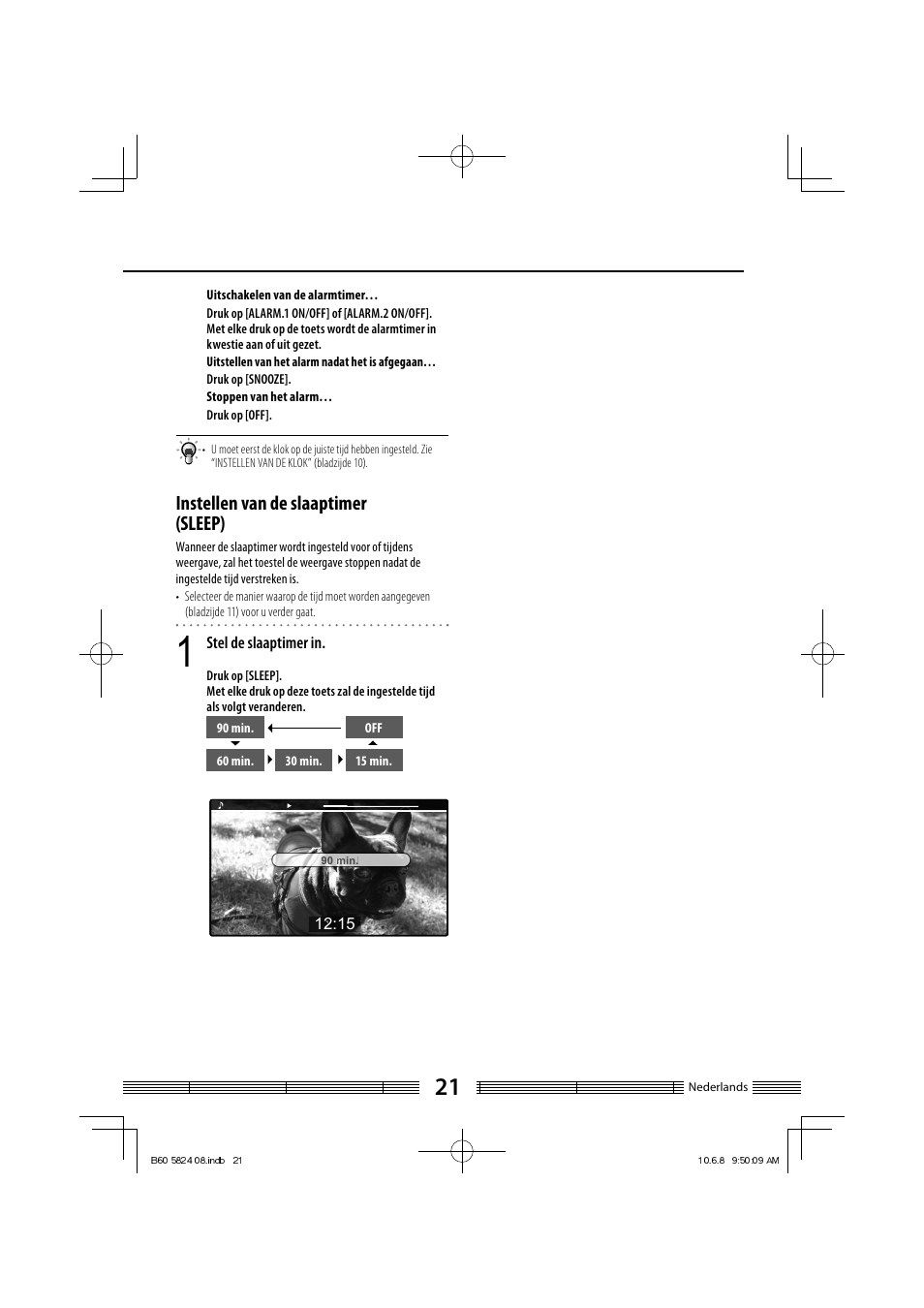 Instellen van de slaaptimer (sleep), Stel de slaaptimer in | Kenwood AS-iP70 User Manual | Page 105 / 168