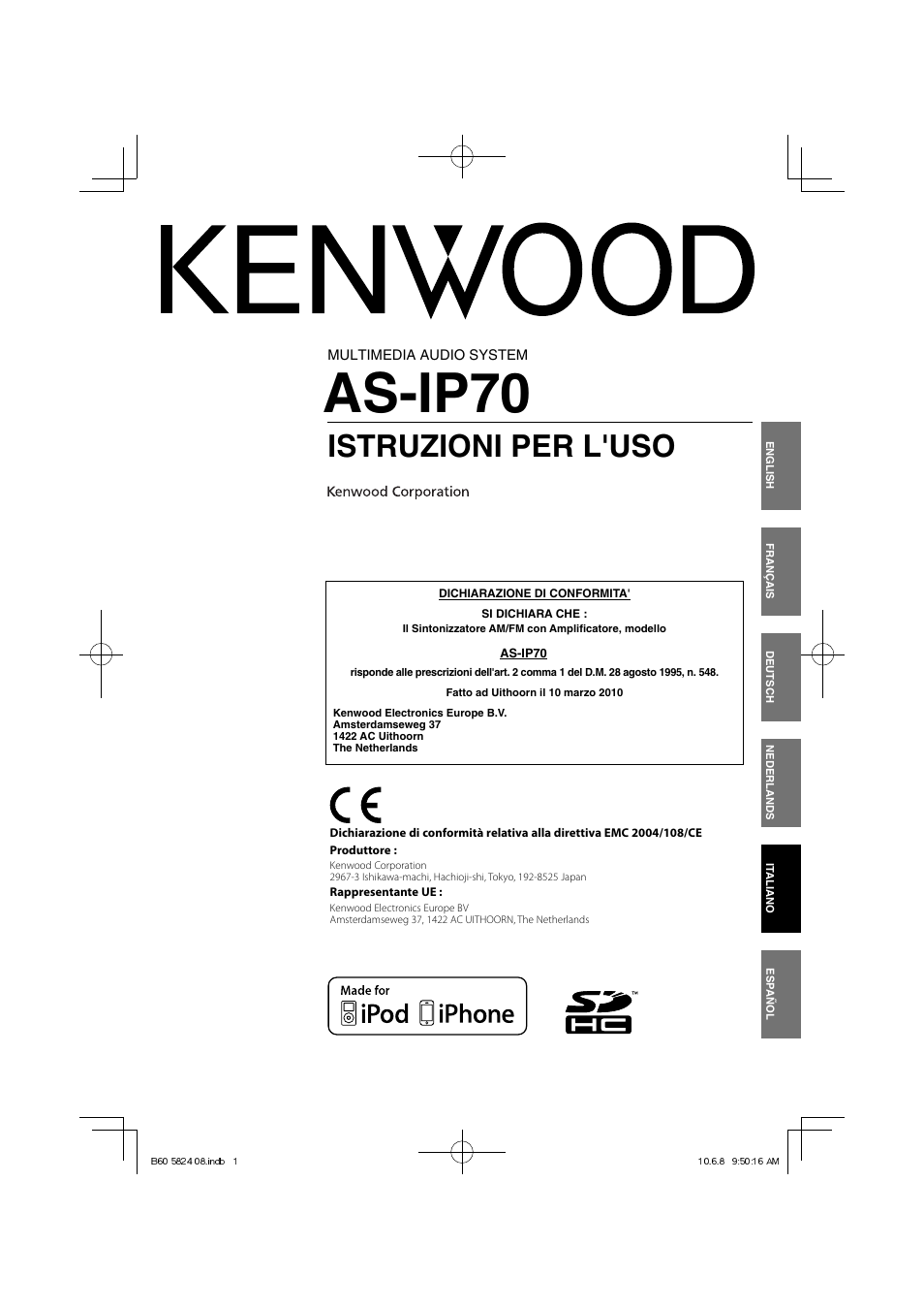 As-ip70, Istruzioni per l'uso | Kenwood AS-iP70 User Manual | Page 113 / 168