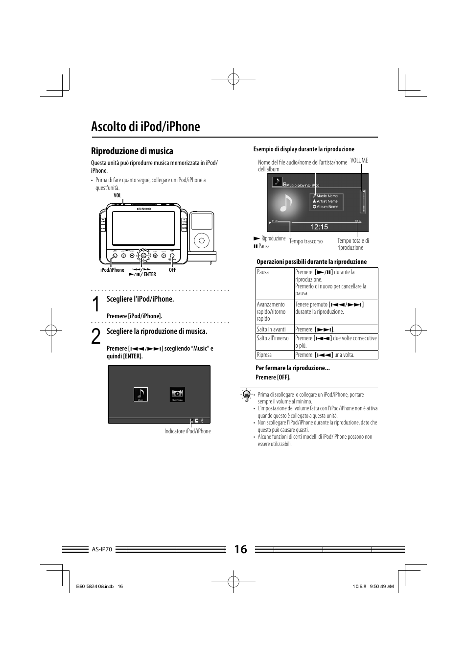 Ascolto di ipod/iphone, Riproduzione di musica | Kenwood AS-iP70 User Manual | Page 128 / 168