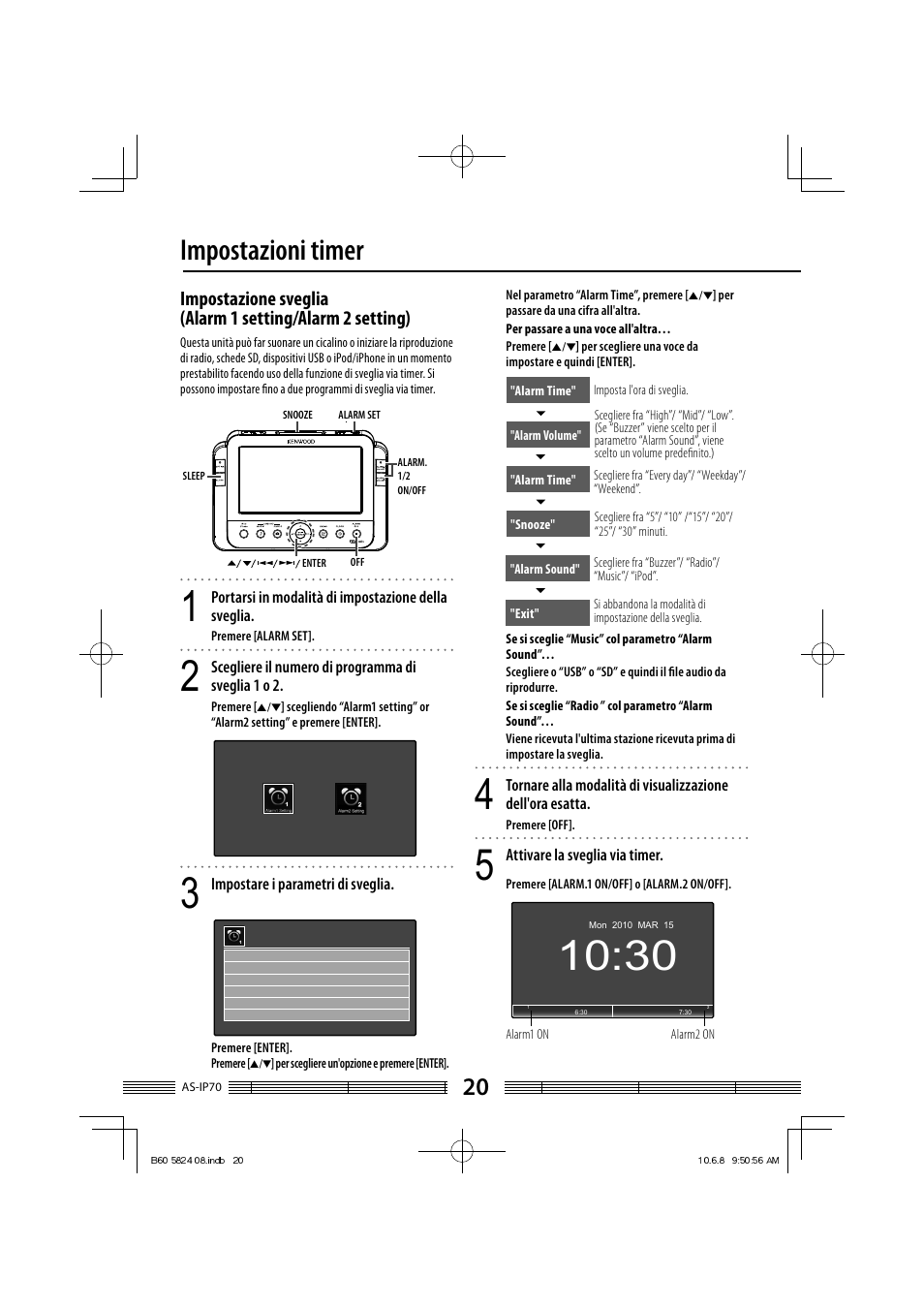 Impostazioni timer | Kenwood AS-iP70 User Manual | Page 132 / 168