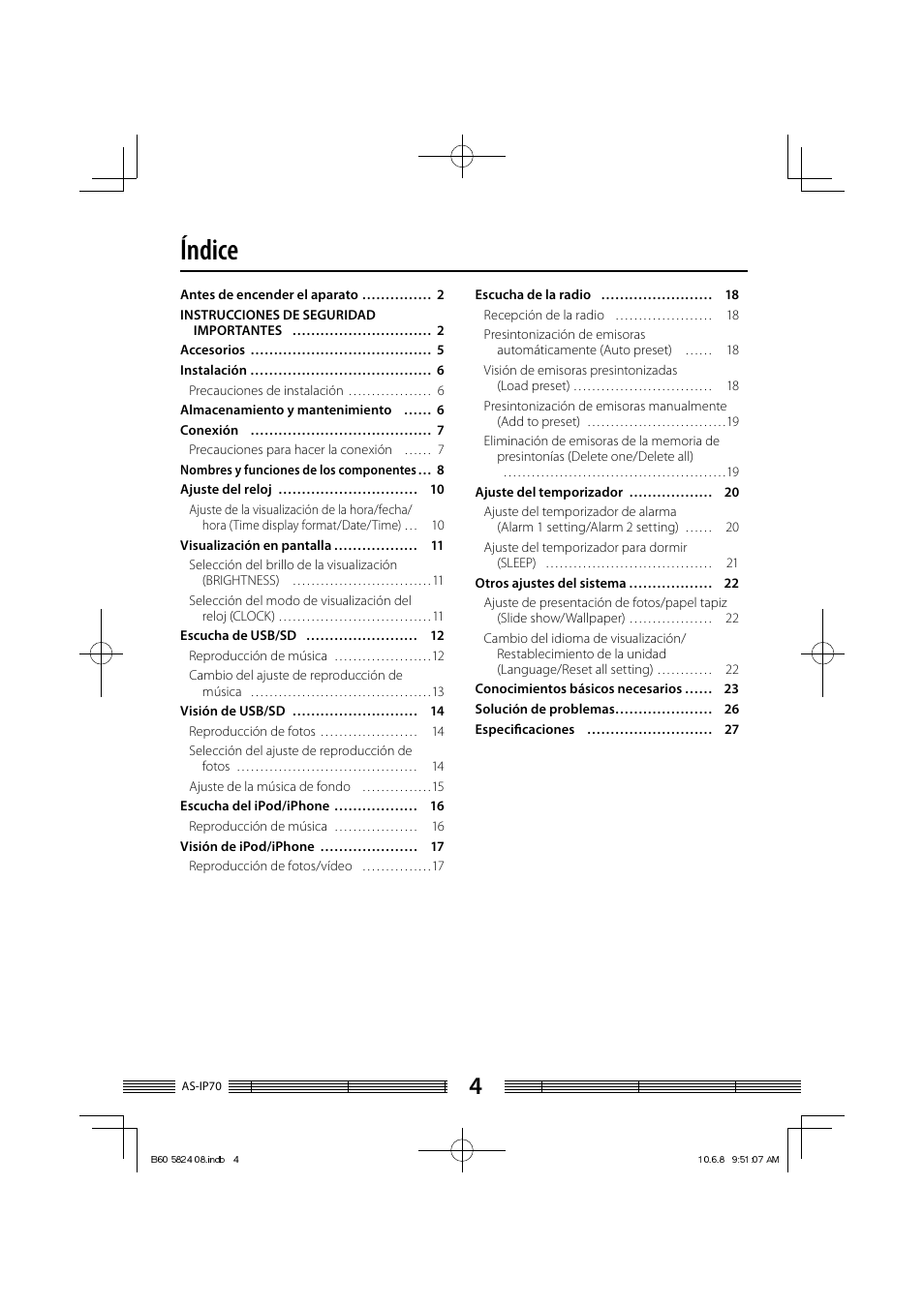 Índice | Kenwood AS-iP70 User Manual | Page 144 / 168