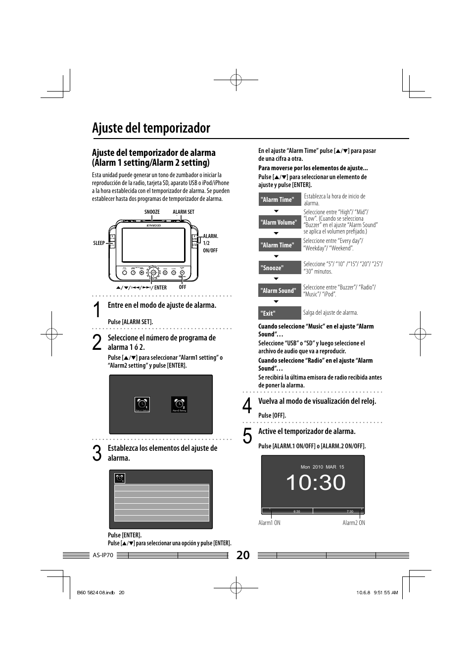 Ajuste del temporizador | Kenwood AS-iP70 User Manual | Page 160 / 168