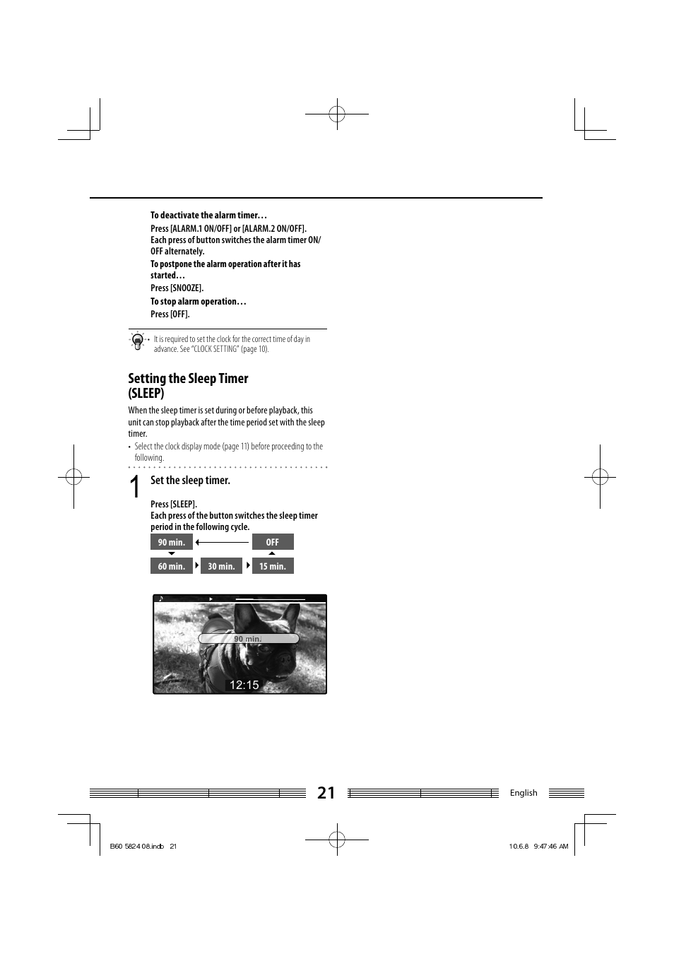 Setting the sleep timer (sleep), Set the sleep timer | Kenwood AS-iP70 User Manual | Page 21 / 168