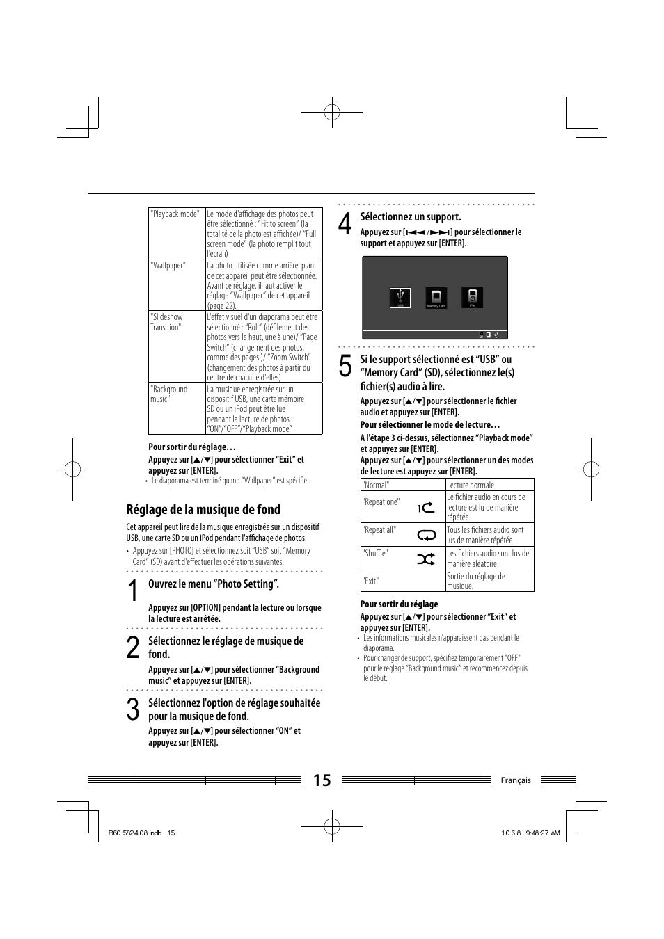 Réglage de la musique de fond | Kenwood AS-iP70 User Manual | Page 43 / 168