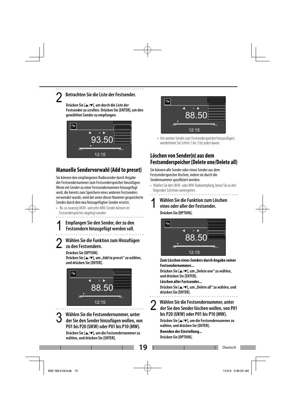 Manuelle sendervorwahl (add to preset), Betrachten sie die liste der festsender | Kenwood AS-iP70 User Manual | Page 75 / 168