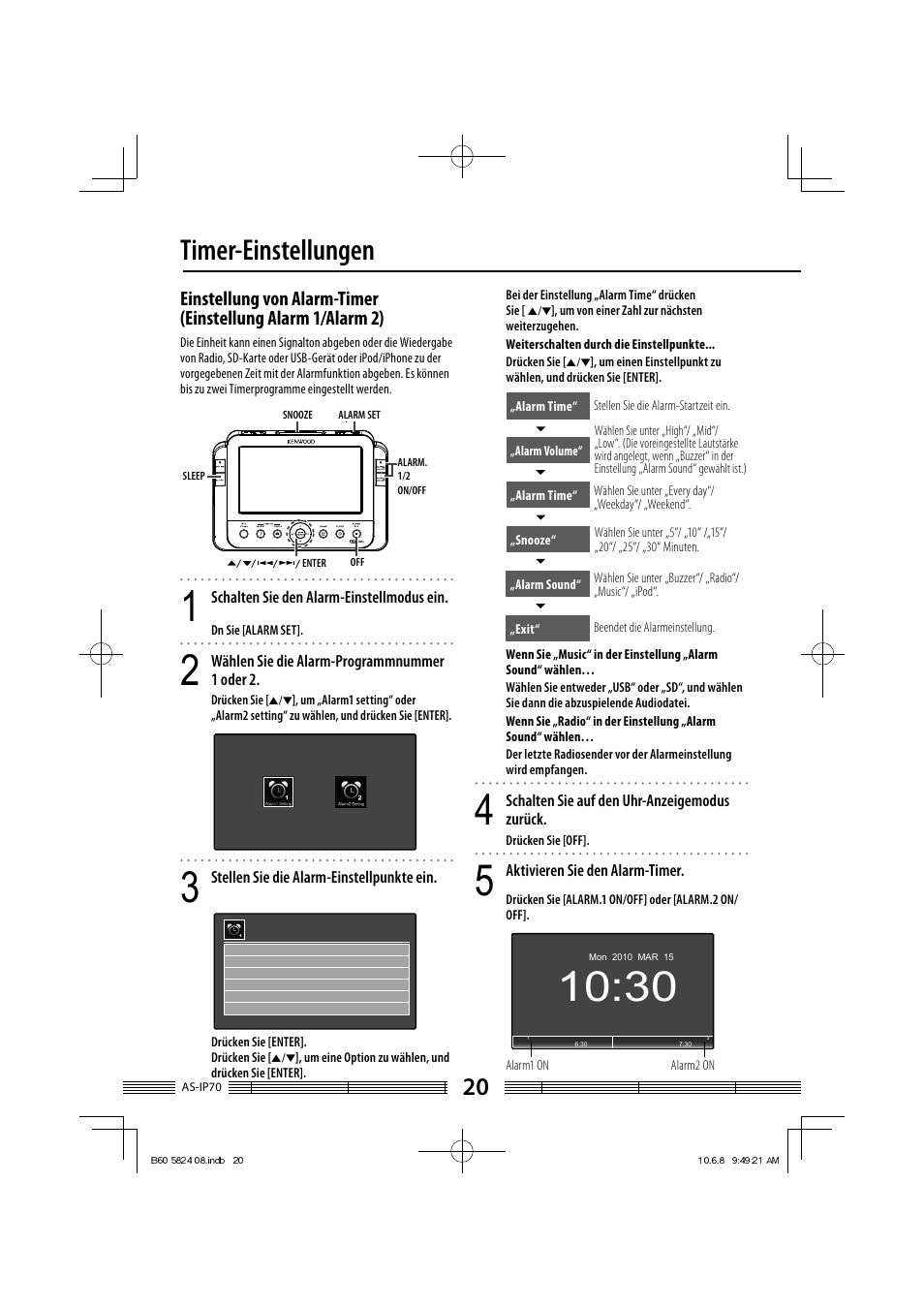 Timer-einstellungen | Kenwood AS-iP70 User Manual | Page 76 / 168