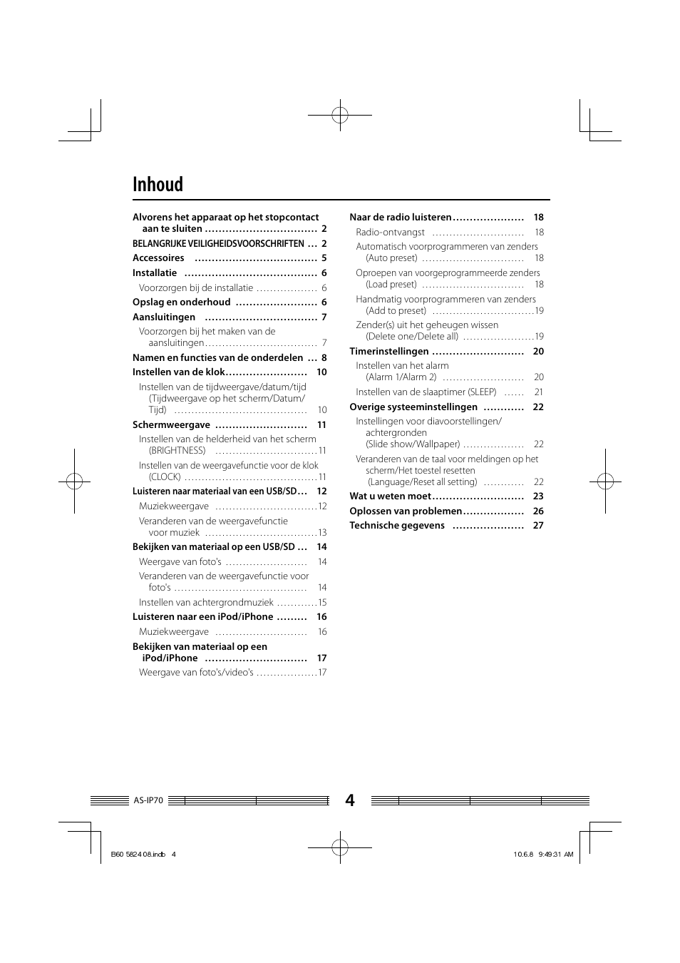 Inhoud | Kenwood AS-iP70 User Manual | Page 88 / 168