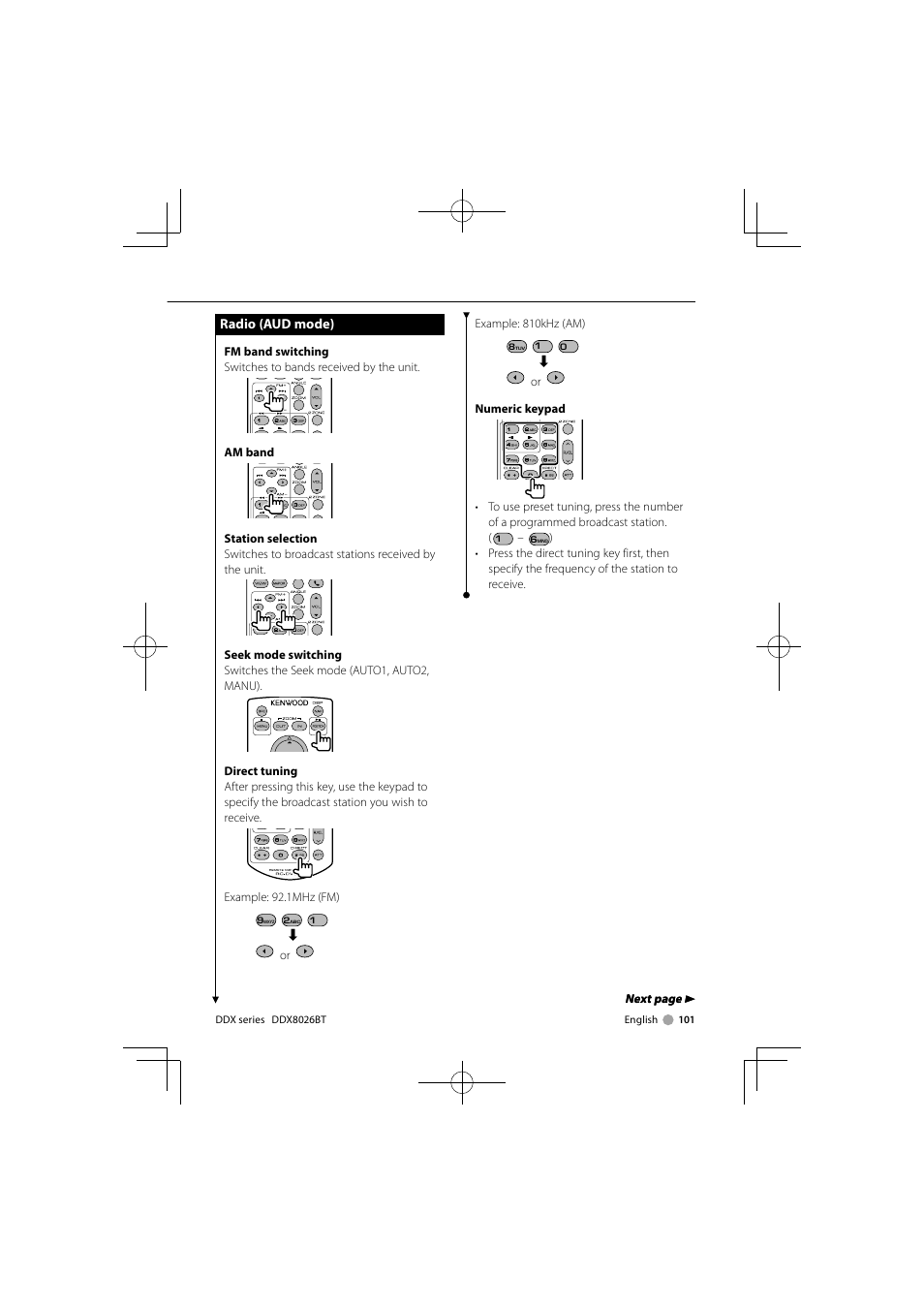 Radio (aud mode) | Kenwood DNX9260BT User Manual | Page 101 / 116