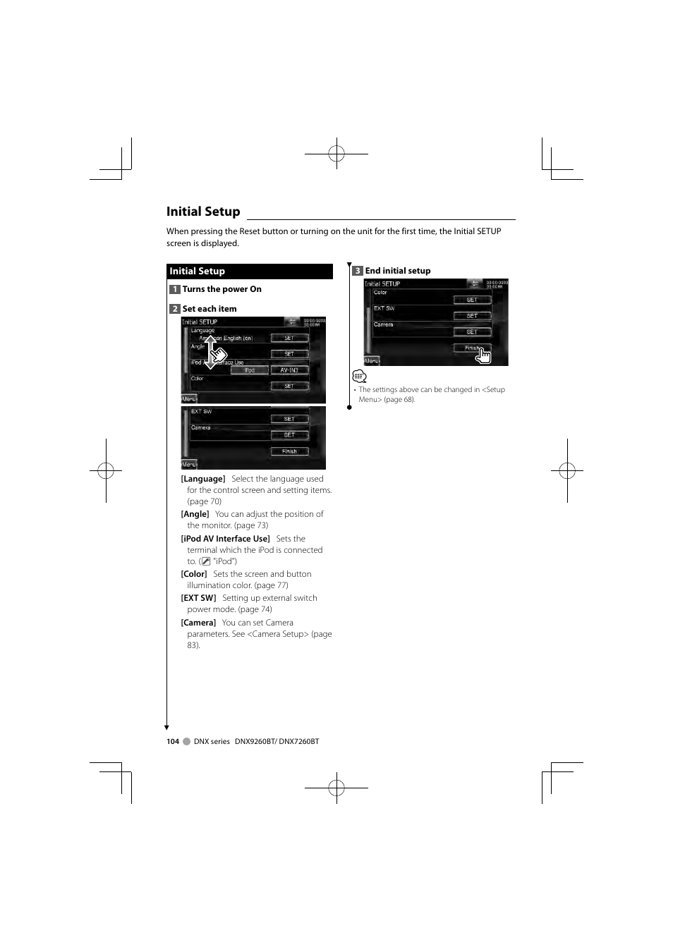 Initial setup | Kenwood DNX9260BT User Manual | Page 104 / 116