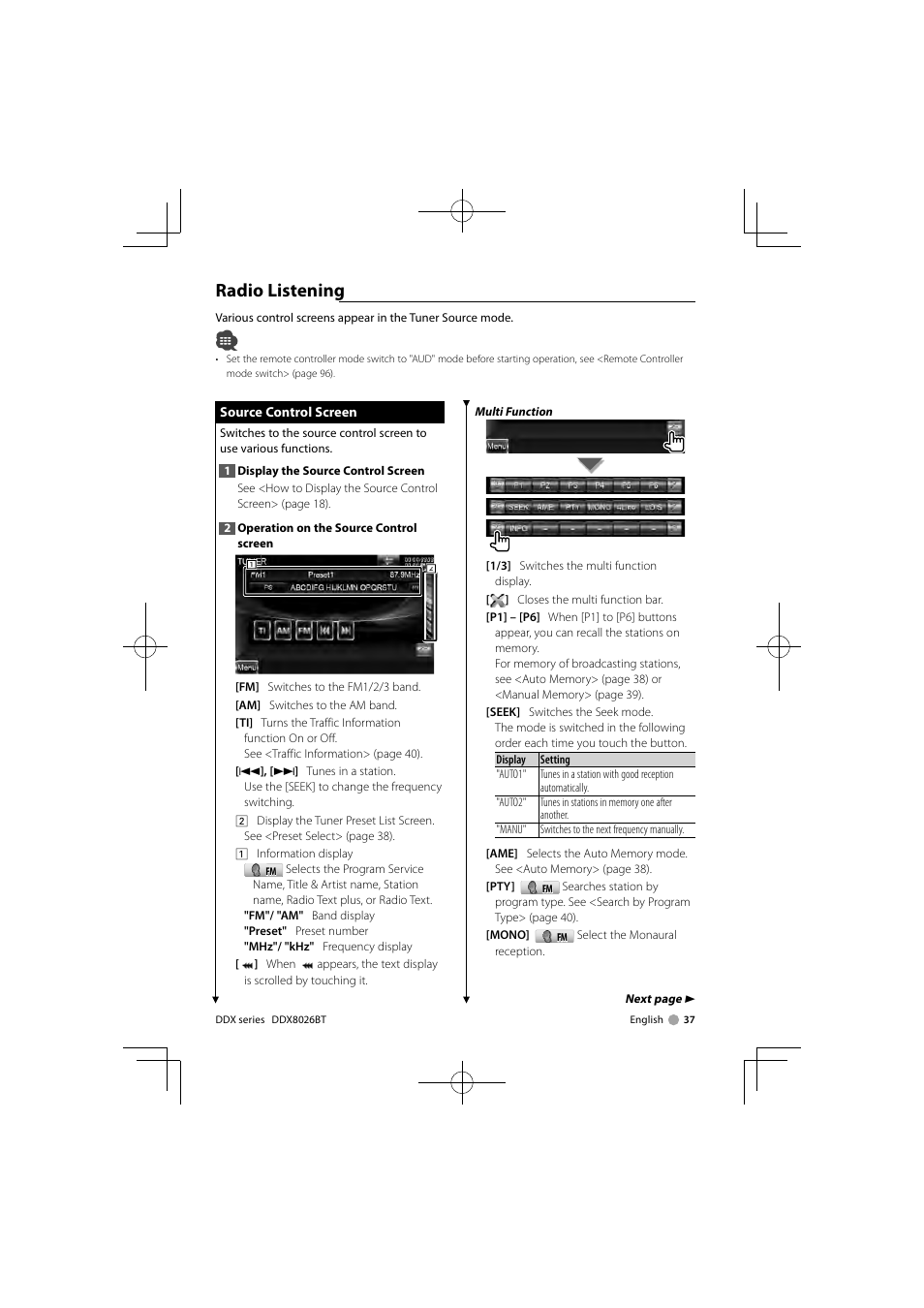 Radio listening | Kenwood DNX9260BT User Manual | Page 37 / 116