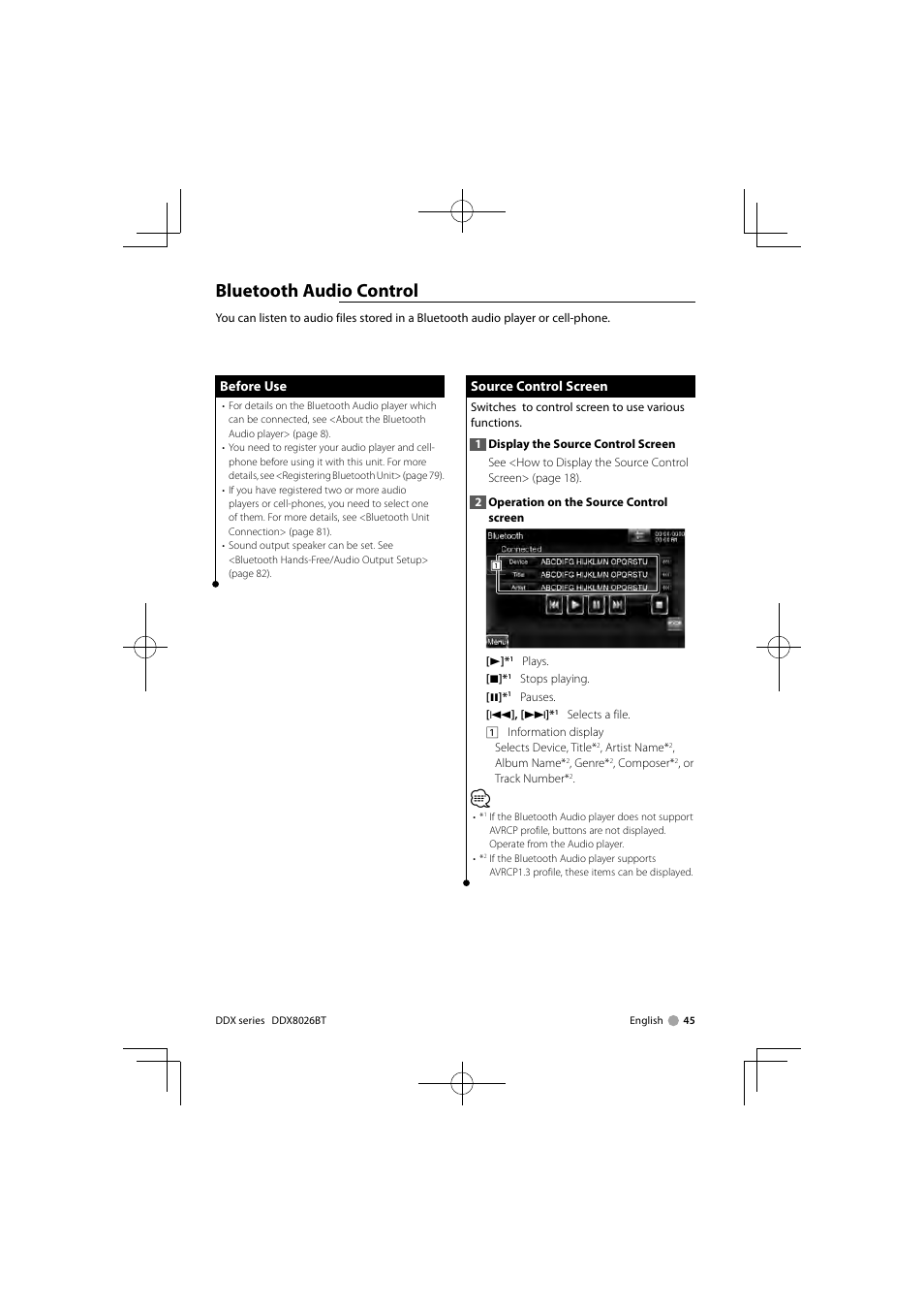 Bluetooth audio control | Kenwood DNX9260BT User Manual | Page 45 / 116