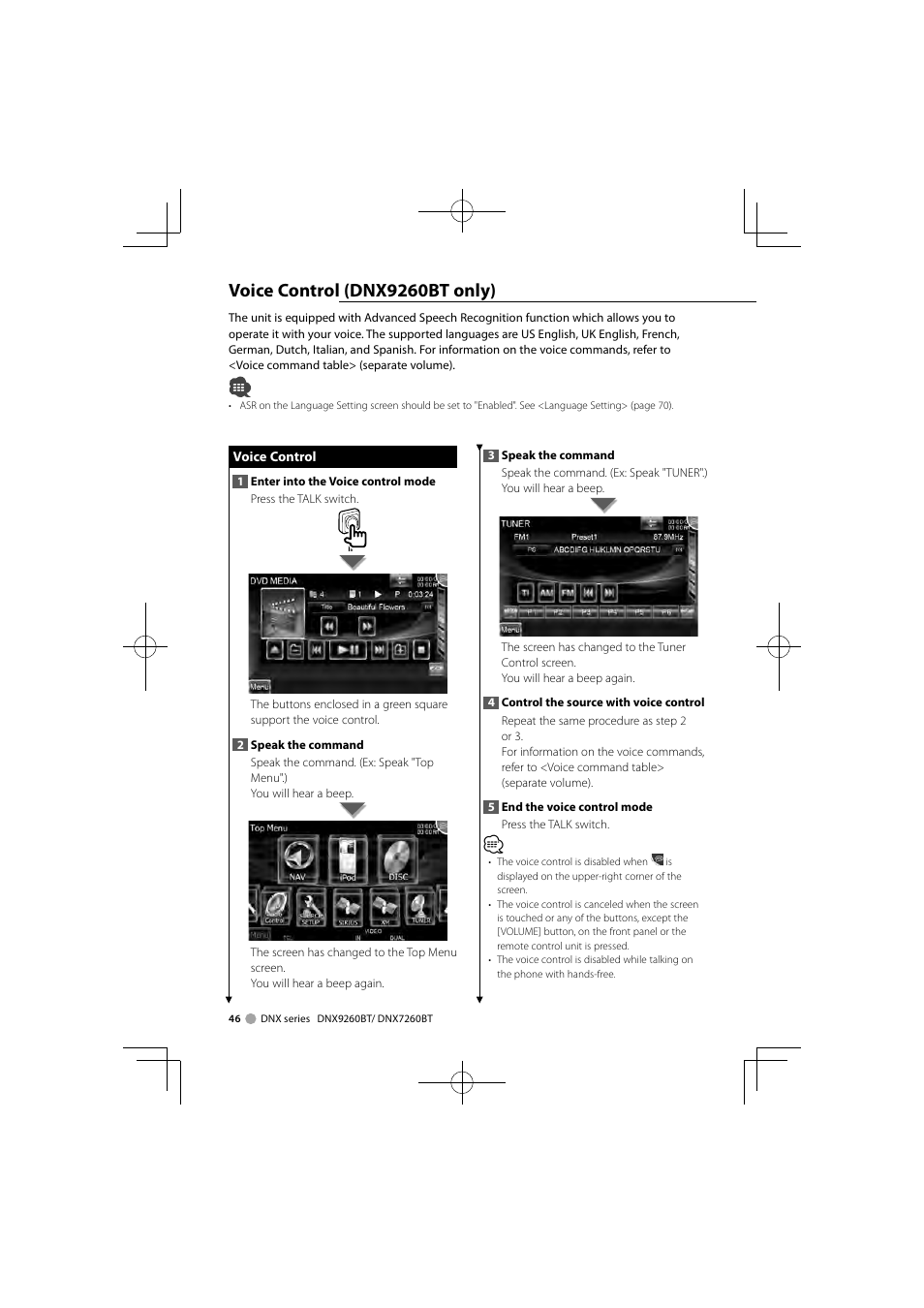 Voice control (dnx9260bt only) | Kenwood DNX9260BT User Manual | Page 46 / 116