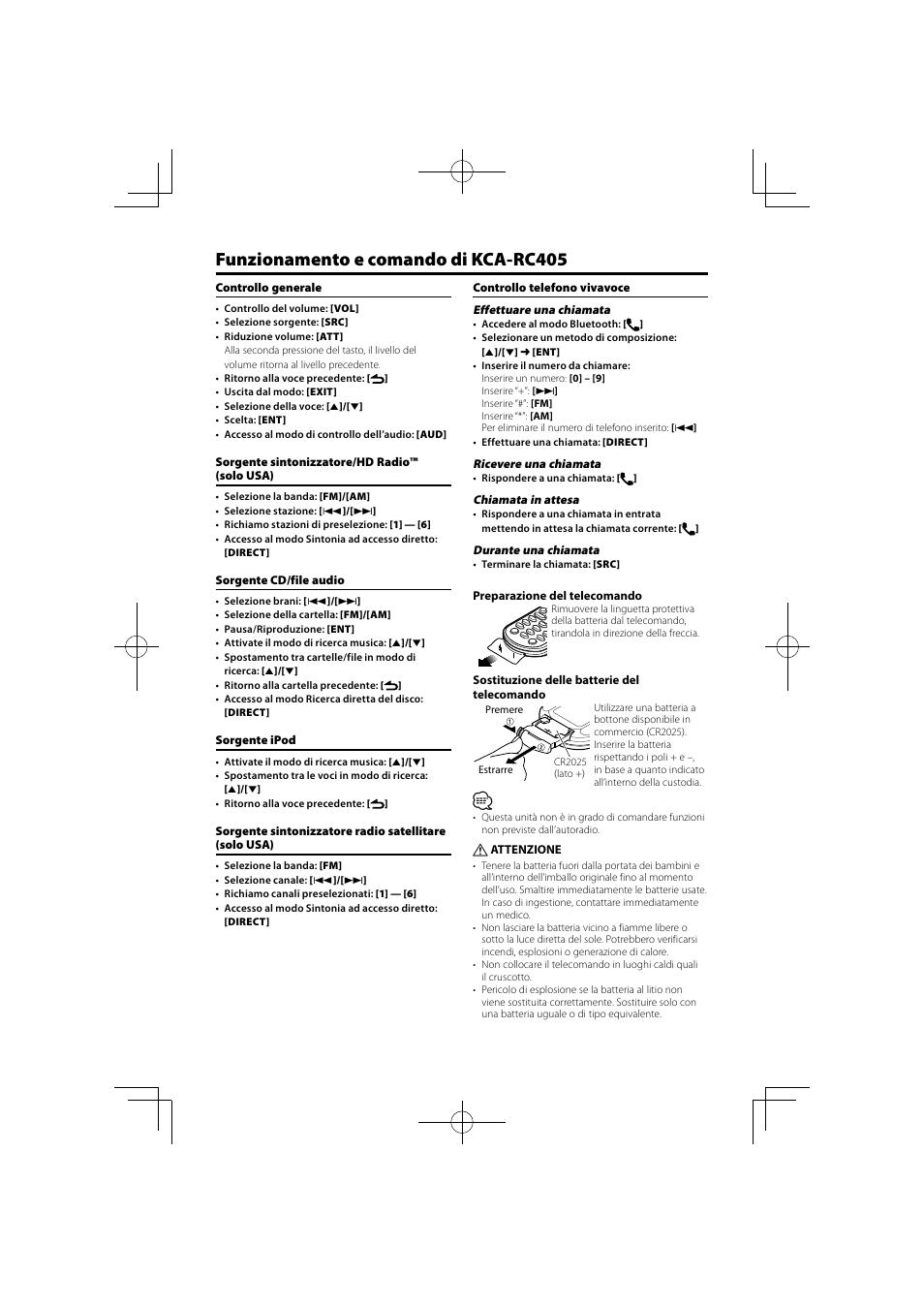 Funzionamento e comando di kca-rc405 | Kenwood KCA-RC405 User Manual | Page 7 / 18