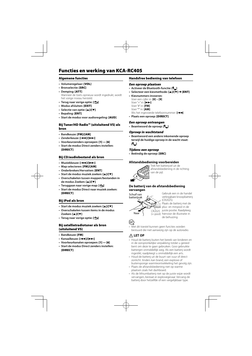 Functies en werking van kca-rc405 | Kenwood KCA-RC405 User Manual | Page 8 / 18