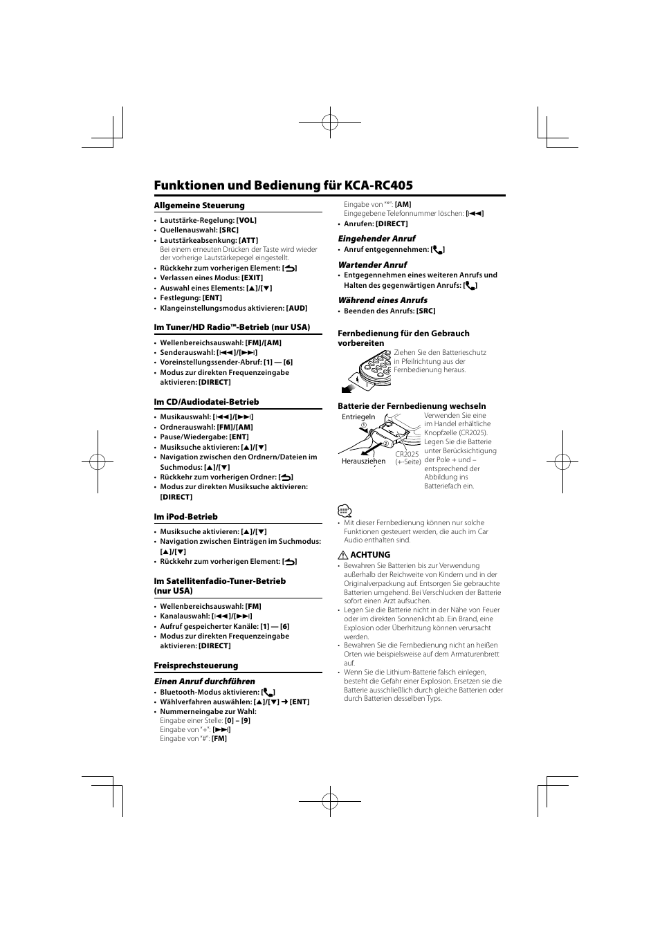 Funktionen und bedienung für kca-rc405 | Kenwood KCA-RC405 User Manual | Page 9 / 18