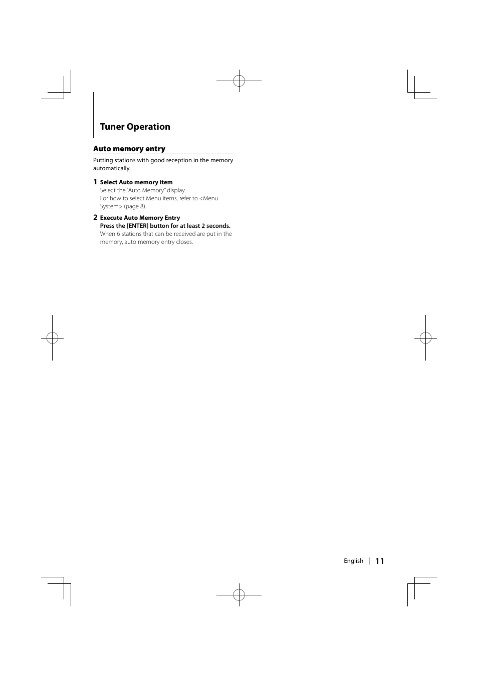 Tuner operation | Kenwood KMR-700U User Manual | Page 11 / 28