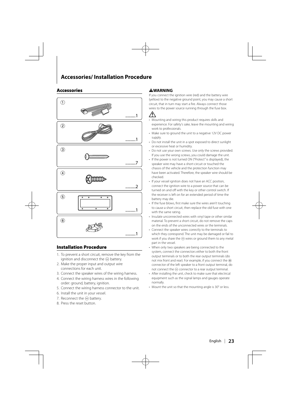 Accessories/ installation procedure | Kenwood KMR-700U User Manual | Page 23 / 28