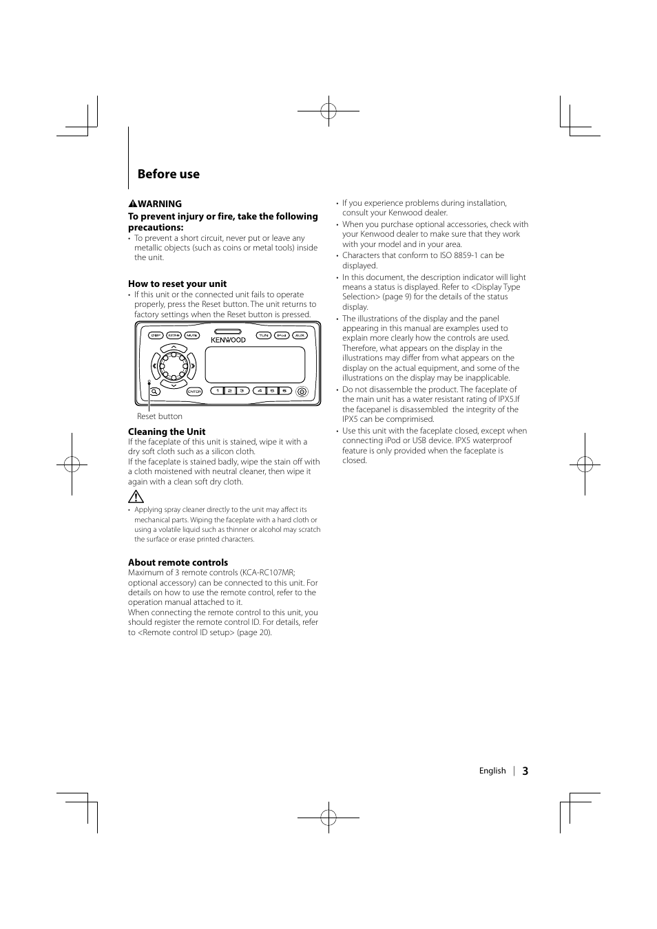 Before use | Kenwood KMR-700U User Manual | Page 3 / 28