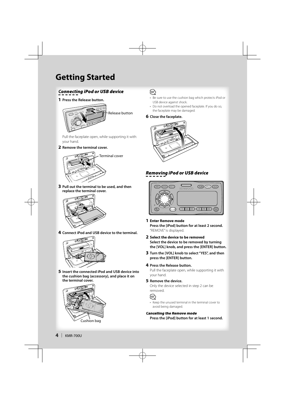 Getting started | Kenwood KMR-700U User Manual | Page 4 / 28