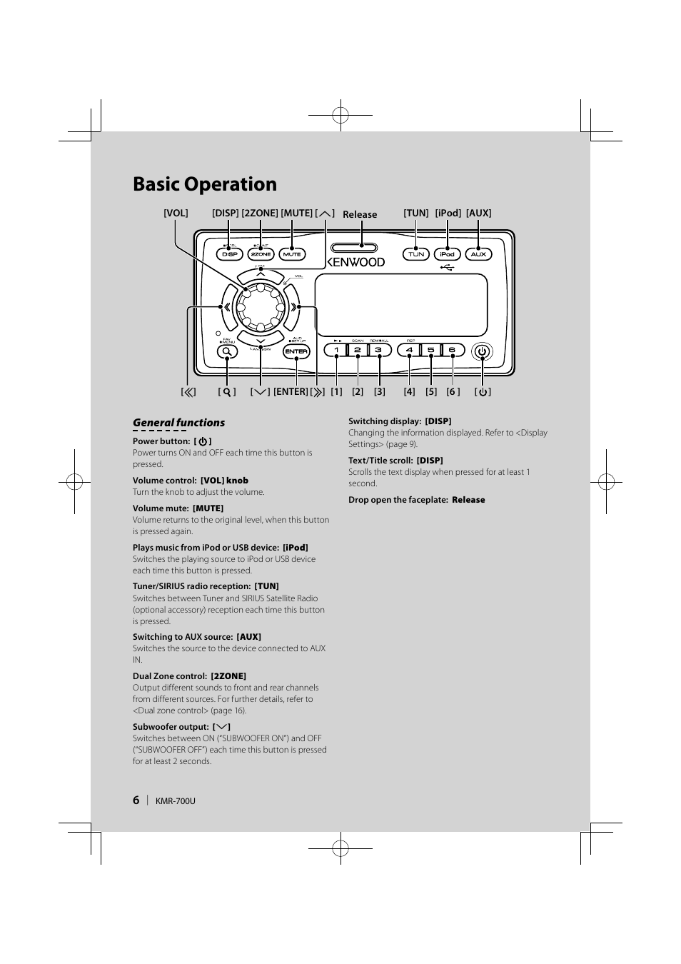 Basic operation | Kenwood KMR-700U User Manual | Page 6 / 28