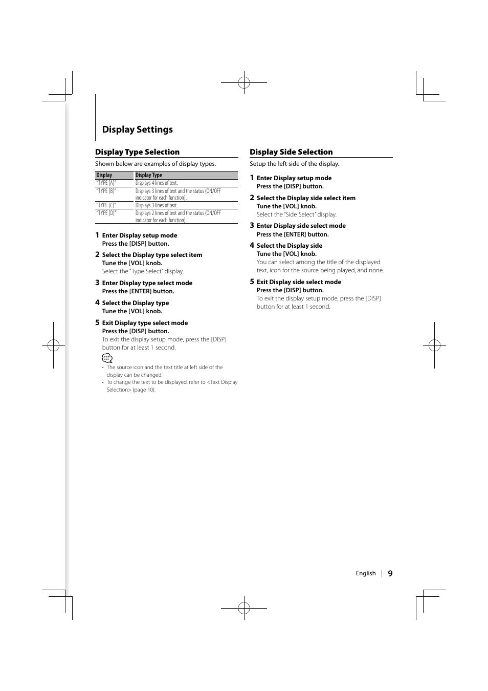 Display settings | Kenwood KMR-700U User Manual | Page 9 / 28