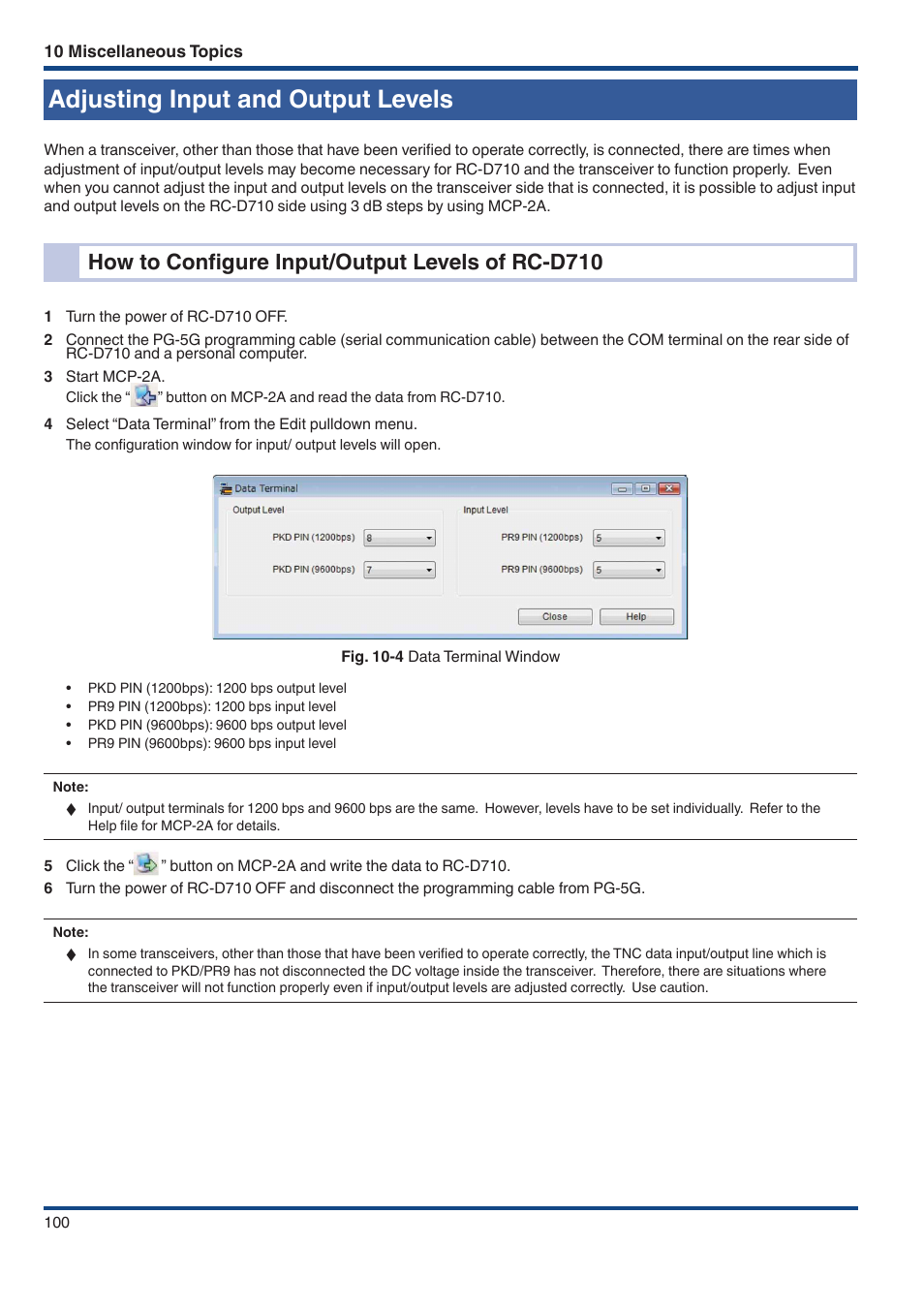 Adjusting input and output levels, How to configure input/output levels of rc‑d710, How to configure input/output levels of rc-d710 | Kenwood TM-D710GE User Manual | Page 104 / 108