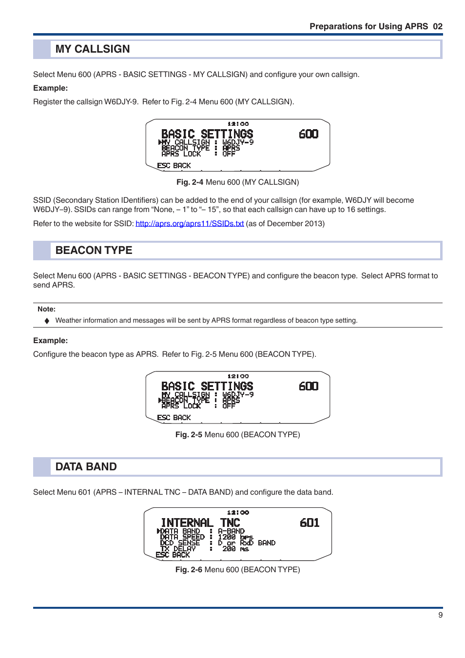 My callsign, Beacon type, Data band | My callsign beacon type data band | Kenwood TM-D710GE User Manual | Page 13 / 108