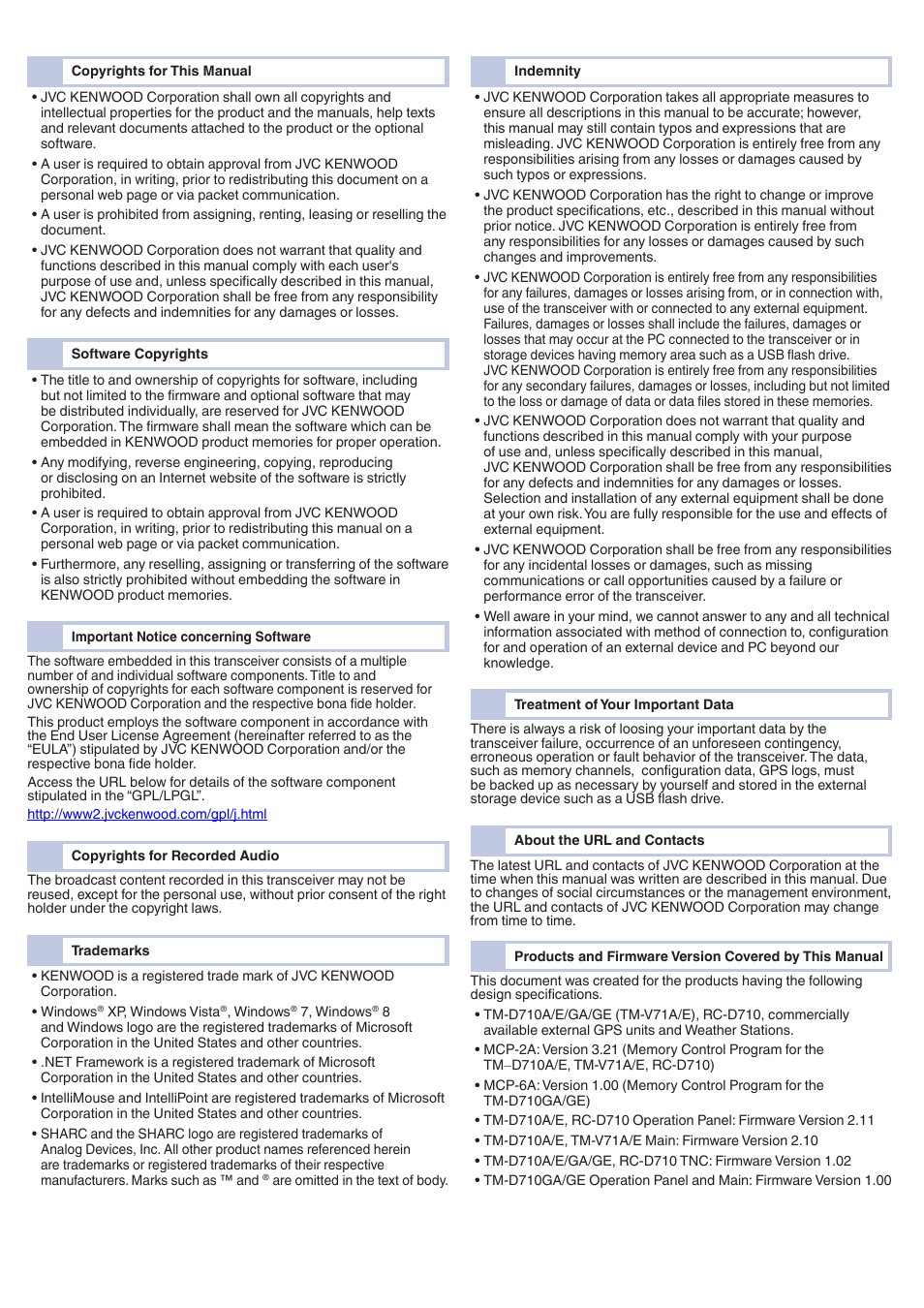 Foreword | Kenwood TM-D710GE User Manual | Page 2 / 108