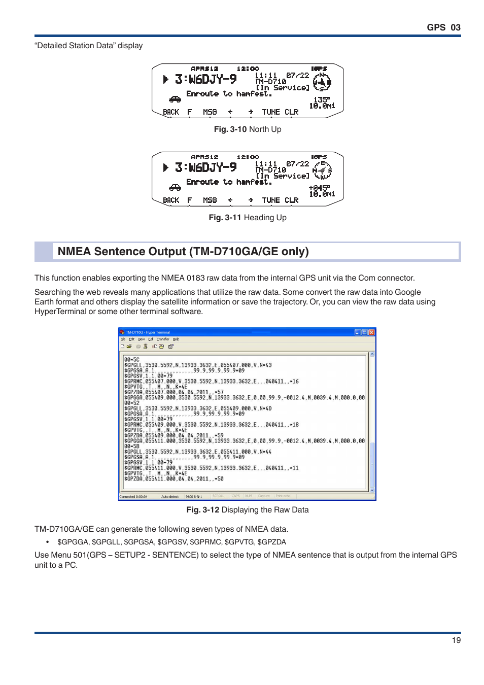 Nmea sentence output (tm‑d710ga/ge only), Nmea sentence output (tm-d710ga/ge only) | Kenwood TM-D710GE User Manual | Page 23 / 108