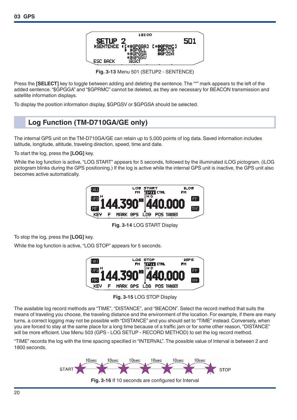 Log function (tm‑d710ga/ge only), Log function (tm-d710ga/ge only) | Kenwood TM-D710GE User Manual | Page 24 / 108