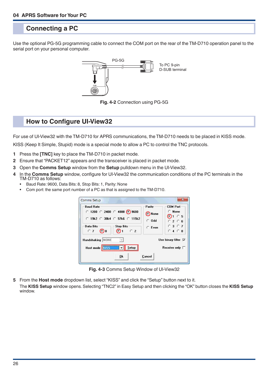 Connecting a pc, How to configure ui-view32, Connecting a pc how to configure ui-view32 | Kenwood TM-D710GE User Manual | Page 30 / 108