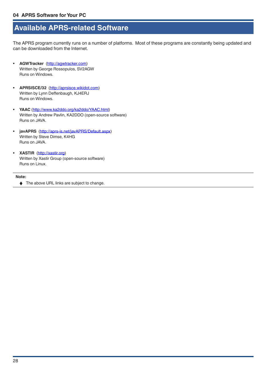 Available aprs-related software, Available aprs‑related software | Kenwood TM-D710GE User Manual | Page 32 / 108