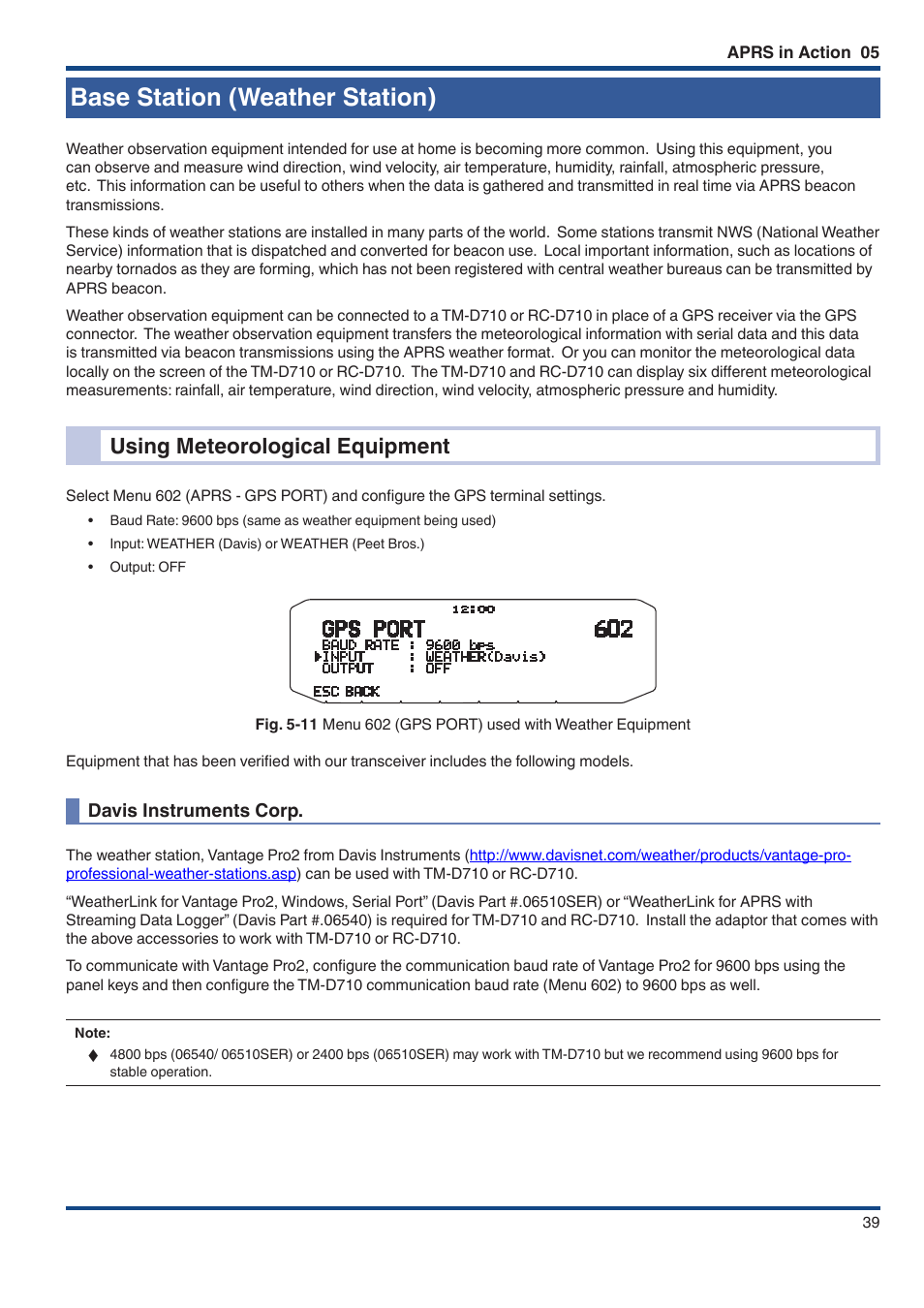 Base station (weather station), Using meteorological equipment, Davis instruments corp | Kenwood TM-D710GE User Manual | Page 43 / 108