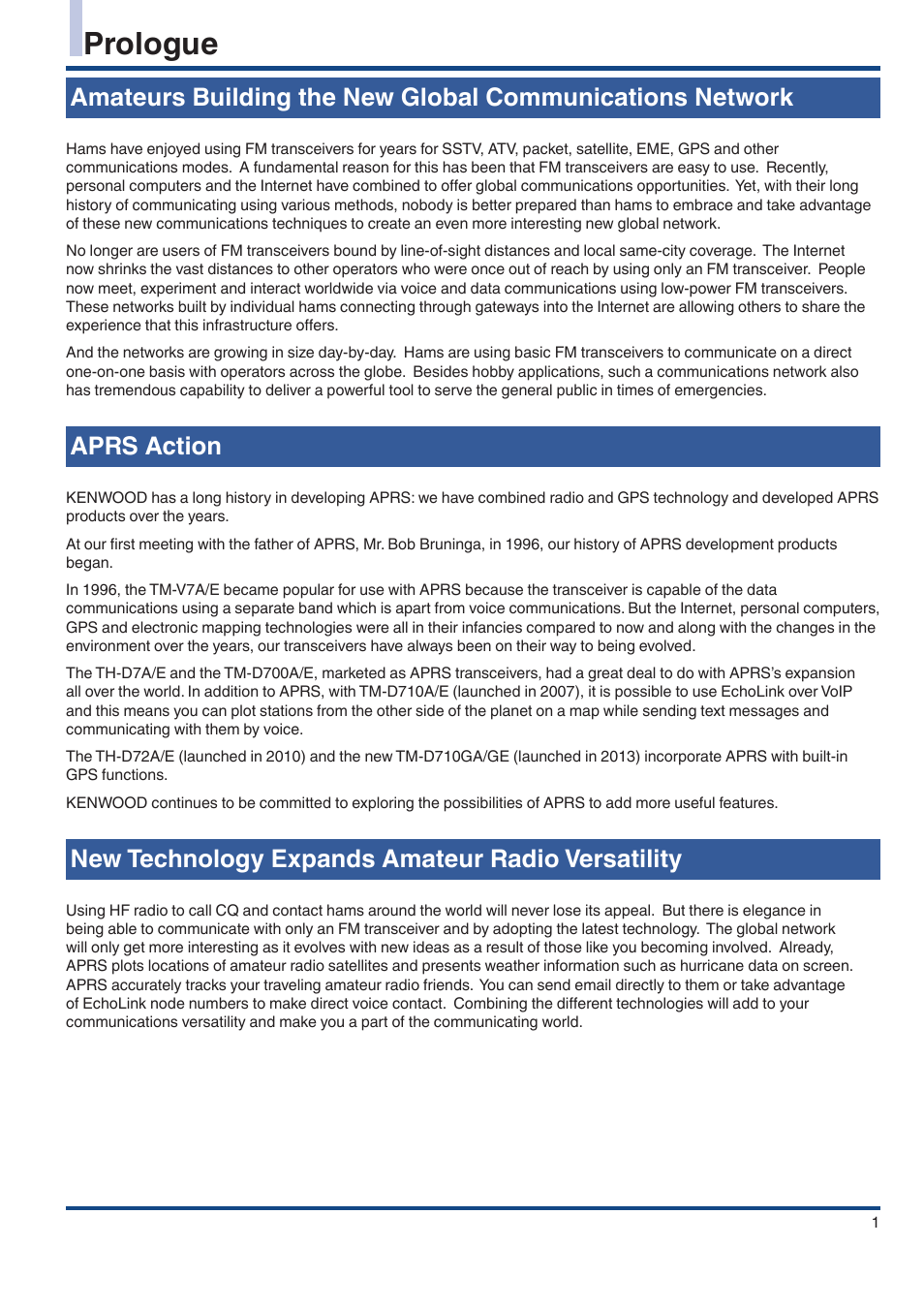 Prologue, Aprs action, New technology expands amateur radio versatility | Kenwood TM-D710GE User Manual | Page 5 / 108